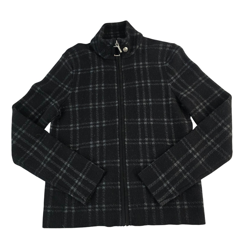 Ralph Lauren Womens Plaid Merino Wool Blend Full Zip Jacket
